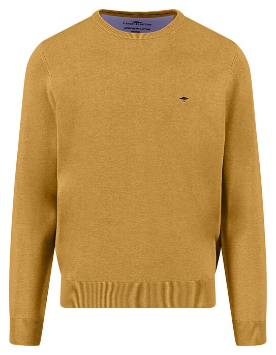 Fynch-Hatton O-Neck Superfine Cotton Uni Color Trui Amber