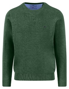 Fynch-Hatton O-Neck Superfine Cotton Uni Color Trui Dark Leaf
