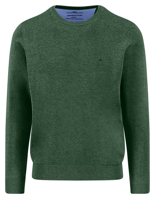Fynch-Hatton O-Neck Superfine Cotton Uni Color Trui Dark Leaf