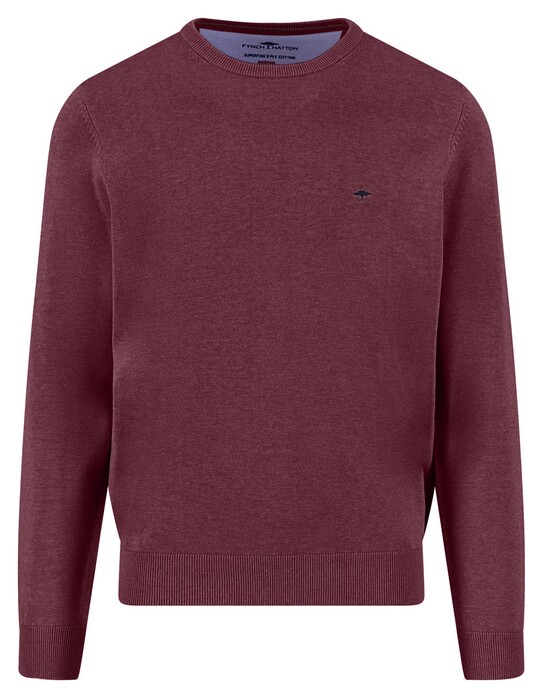 Fynch-Hatton O-Neck Superfine Cotton Uni Color Trui Deep Merlot