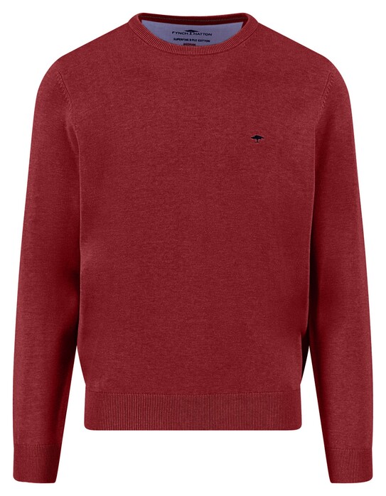 Fynch-Hatton O-Neck Superfine Cotton Uni Color Trui Garnet Red