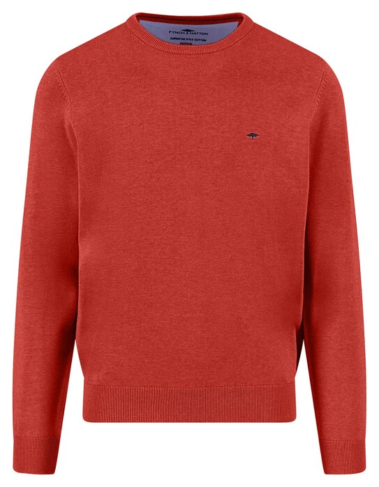 Fynch-Hatton O-Neck Superfine Cotton Uni Color Trui Spicy Red