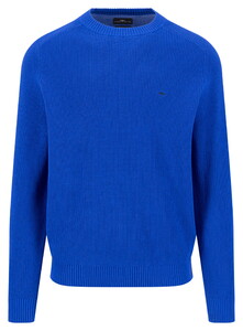Fynch-Hatton O-Neck Texture Knit Supersoft Cotton Trui Cobalt
