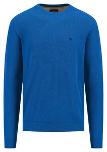Fynch-Hatton O-Neck Uni Color Cotton Structure Pullover Strong Blue
