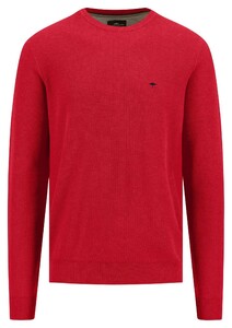 Fynch-Hatton O-Neck Uni Color Cotton Structure Trui Poppy Red