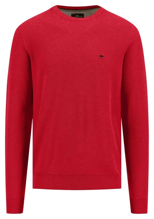 Fynch-Hatton O-Neck Uni Color Cotton Structure Trui Poppy Red