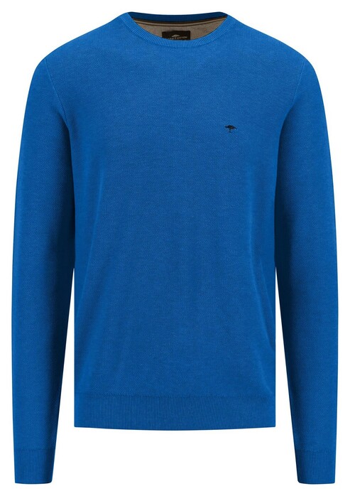 Fynch-Hatton O-Neck Uni Color Cotton Structure Trui Strong Blue