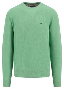 Fynch-Hatton O-Neck Uni Color Cotton Structure Trui Turf Green