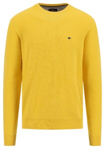 Fynch-Hatton O-Neck Uni Color Cotton Structure Trui Vivid Yellow