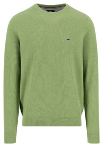 Fynch-Hatton O-Neck Uni Color Fine Structure Pullover Avocado