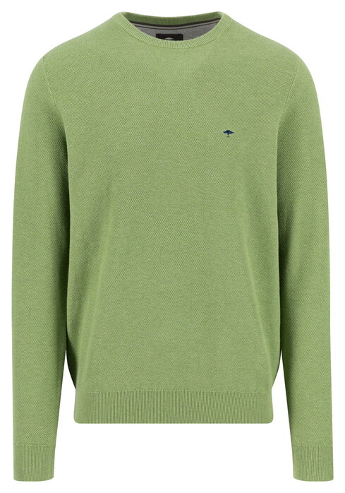 Fynch-Hatton O-Neck Uni Color Fine Structure Trui Avocado