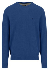 Fynch-Hatton O-Neck Uni Color Fine Structure Trui Harbor Blue