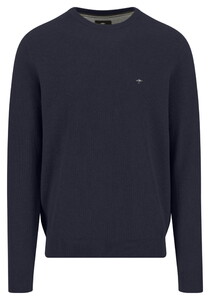 Fynch-Hatton O-Neck Uni Color Fine Structure Trui Navy