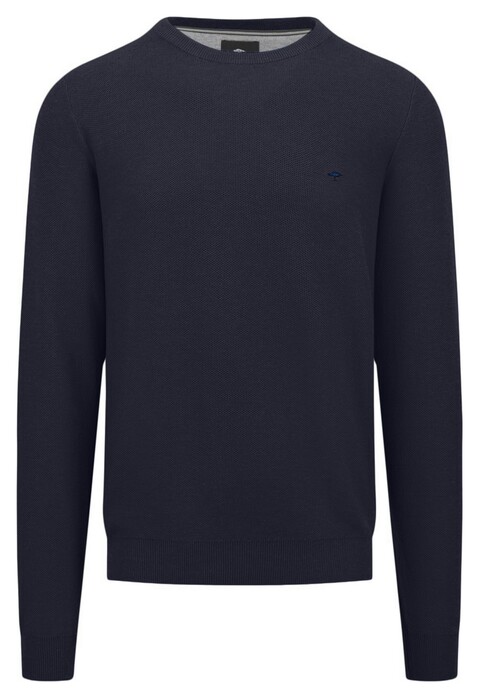 Fynch-Hatton O-Neck Uni Color Fine Texture Trui Navy