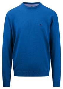 Fynch-Hatton O-Neck Uni Color Superfine Cotton Knit Trui Strong Blue
