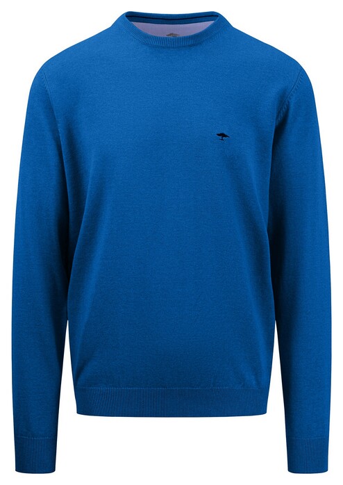 Fynch-Hatton O-Neck Uni Color Superfine Cotton Knit Trui Strong Blue