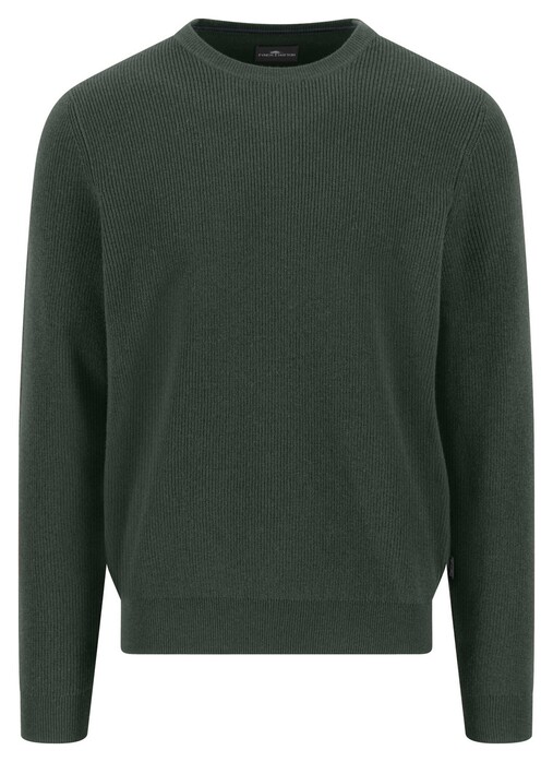 Fynch-Hatton O-Neck Uni Color Texture Merino Cashmere Trui Dark Ivy