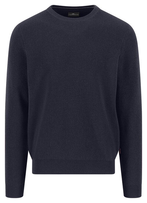 Fynch-Hatton O-Neck Uni Color Texture Merino Cashmere Trui Navy