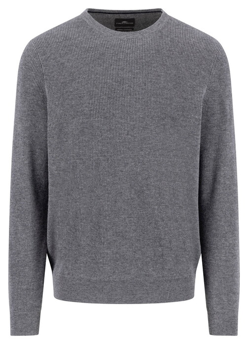 Fynch-Hatton O-Neck Uni Color Texture Merino Cashmere Trui Steel