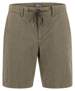 Fynch-Hatton Pinstripes Cotton Linen Bermuda Dark Khaki