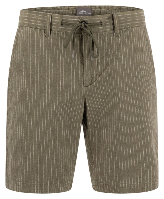Fynch-Hatton Pinstripes Cotton Linnen Bermuda Donker Khaki