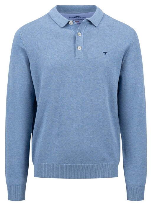 Fynch-Hatton Polo Collar Longsleeve Superfine Cotton Trui Cloud Blue