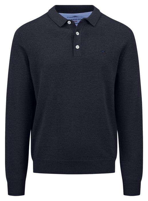 Fynch-Hatton Polo Collar Longsleeve Superfine Cotton Trui Navy