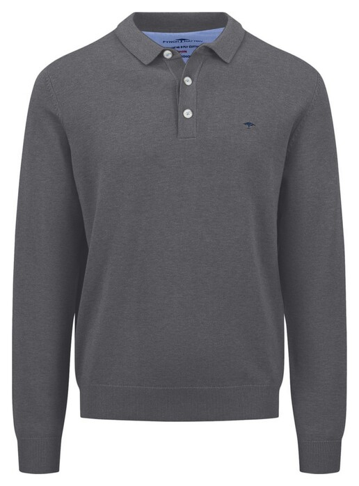 Fynch-Hatton Polo Collar Longsleeve Superfine Cotton Trui Steel