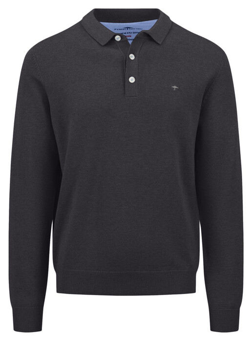 Fynch-Hatton Polo Pullover Superfine 3-Ply Cotton Trui Charcoal