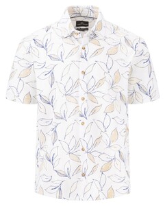 Fynch-Hatton Polo Shirt Allover Leaves Pattern Kent Collar Overhemd New Off White
