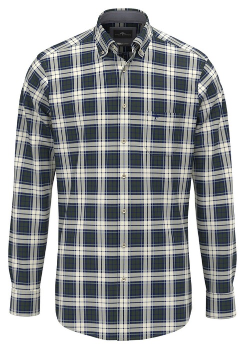 Fynch-Hatton Poplin Check Button-Down Overhemd Dark Ivy