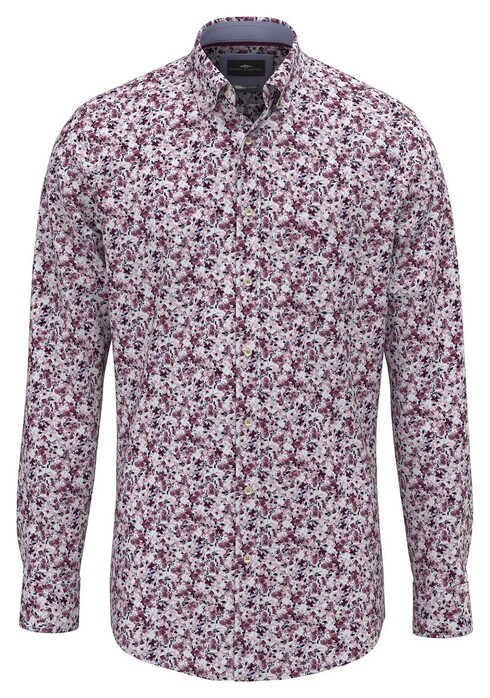 Fynch-Hatton Premium Flower Pattern Button-Down Overhemd Deep Merlot