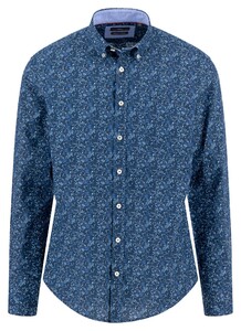 Fynch-Hatton Premium Flower Pattern Button-Down Overhemd Misty Blue