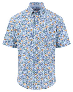 Fynch-Hatton Premium Flower Pattern Button-Down Overhemd Tangerine-Blue