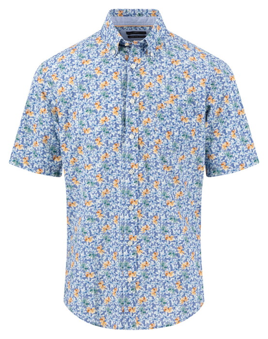 Fynch-Hatton Premium Flower Pattern Button-Down Overhemd Tangerine-Blue
