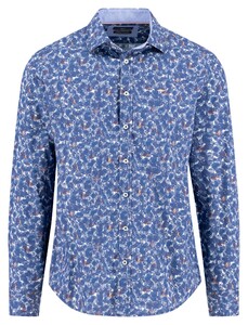 Fynch-Hatton Premium Flower Pattern Kent Collar Overhemd Misty Blue