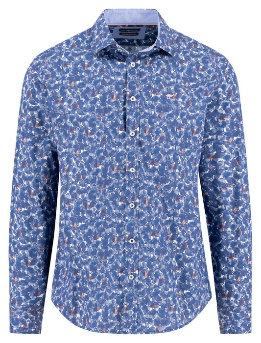 Fynch-Hatton Premium Flower Pattern Kent Collar Overhemd Misty Blue