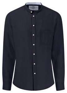 Fynch-Hatton Premium Linnen Solid Color Stand-Up Collar Overhemd Navy