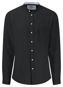 Fynch-Hatton Premium Linnen Solid Color Stand-Up Collar Overhemd Zwart
