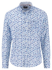 Fynch-Hatton Premium Multi Flower Pattern Button-Down Overhemd Strong Blue