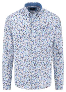 Fynch-Hatton Premium Multicolor Floral Pattern Button-Down Overhemd Peach-Blue-Green