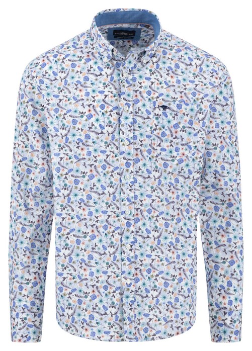 Fynch-Hatton Premium Multicolor Floral Pattern Button-Down Overhemd Peach-Blue-Green