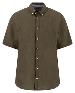 Fynch-Hatton Premium Short Sleeve Linnen Button-Down Overhemd Donker Khaki
