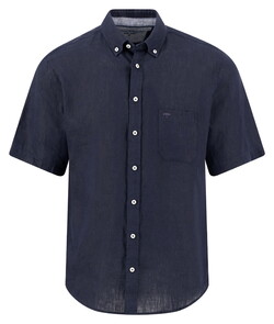 Fynch-Hatton Premium Short Sleeve Linnen Button-Down Overhemd Navy