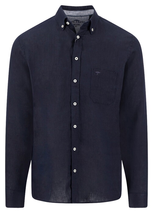 Fynch-Hatton Premium Solid Linnen Button-Down Overhemd Navy