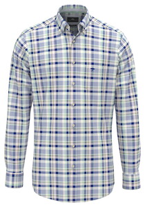 Fynch-Hatton Premium Washed Oxford Multi Check Overhemd Mint-Blue