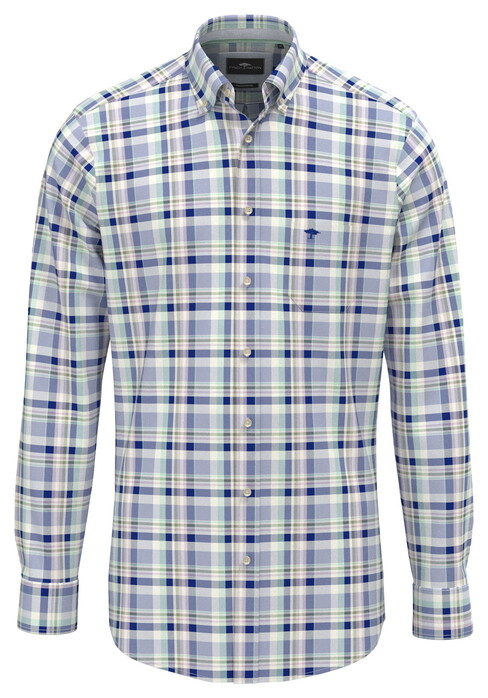 Fynch-Hatton Premium Washed Oxford Multi Check Overhemd Mint-Blue