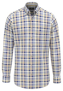 Fynch-Hatton Premium Washed Oxford Multi Check Overhemd Pale Yellow-Blue