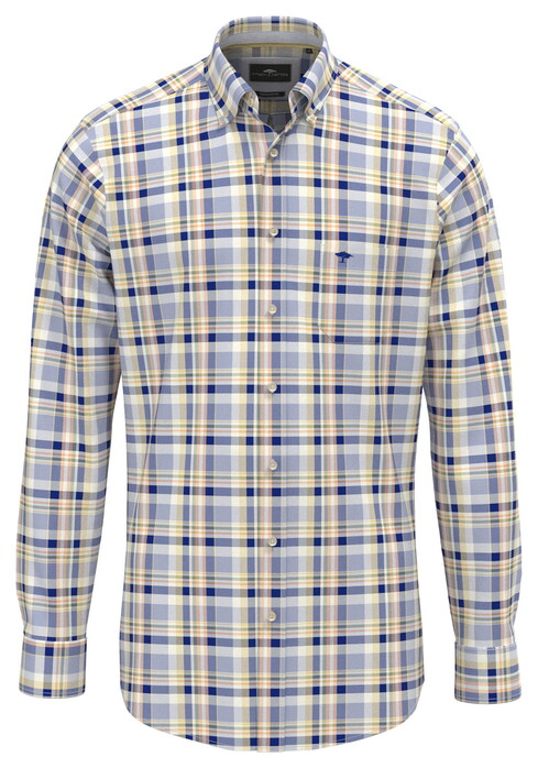 Fynch-Hatton Premium Washed Oxford Multi Check Overhemd Pale Yellow-Blue