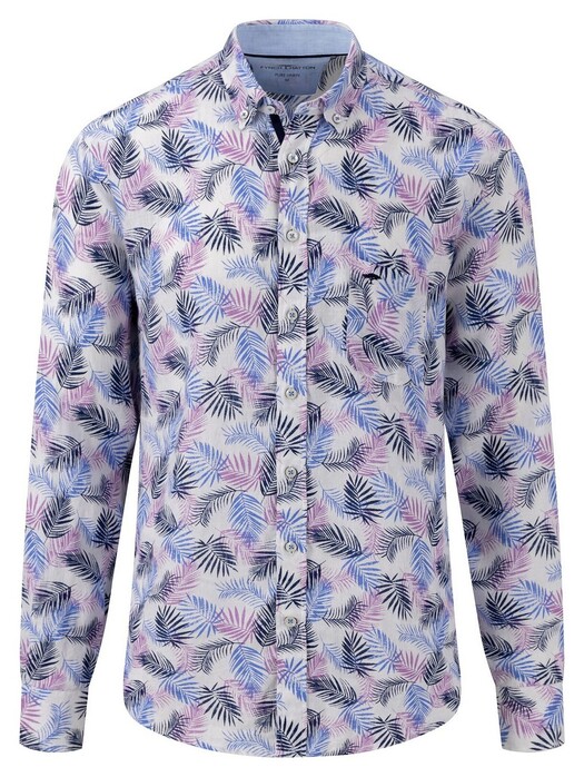 Fynch-Hatton Pure Linen Leaves Pattern Overhemd Dusty Lavender
